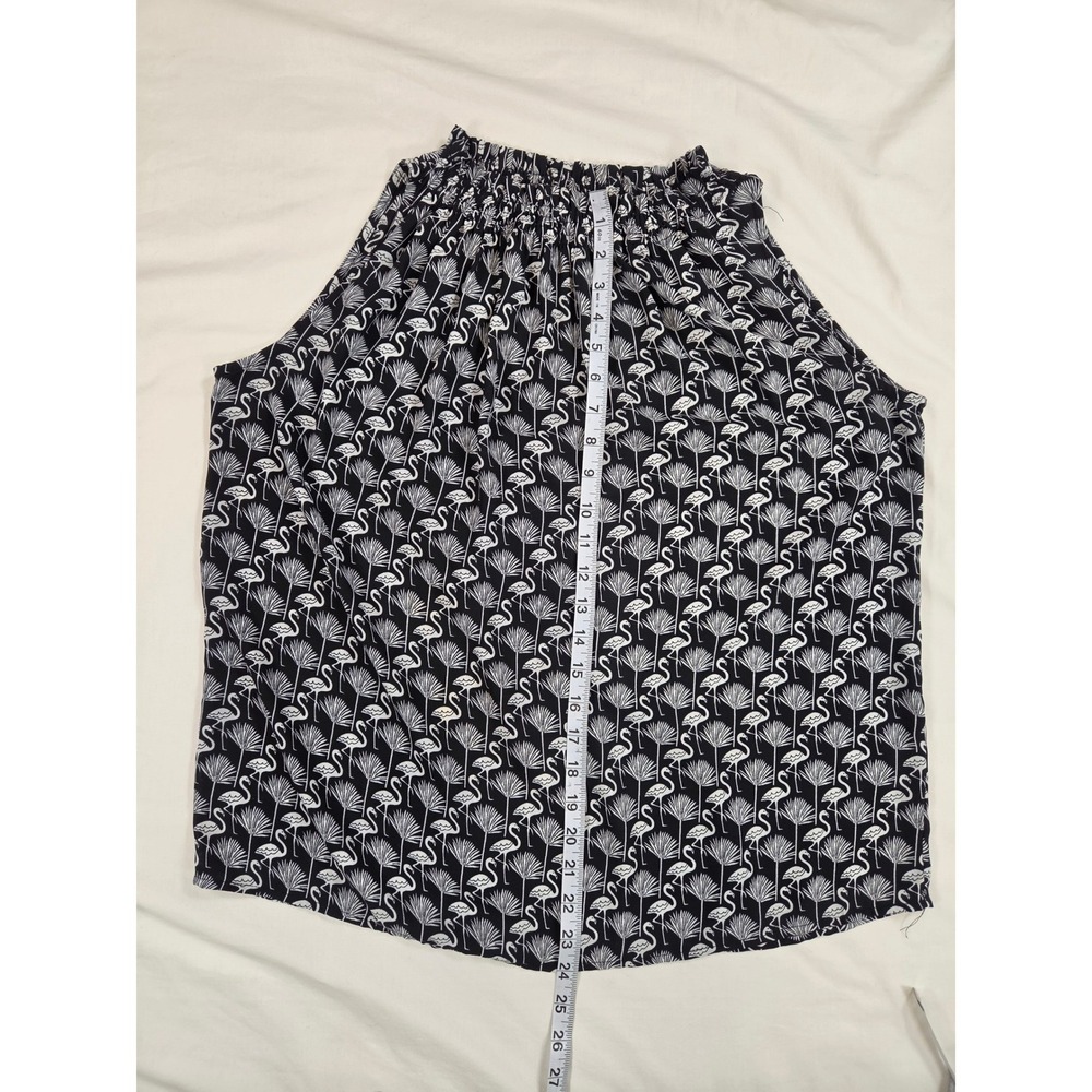 Catherine Malandrino Black & White Flamingo Palm Print Silk-Look Tank Top Size M - Picture 4 of 6